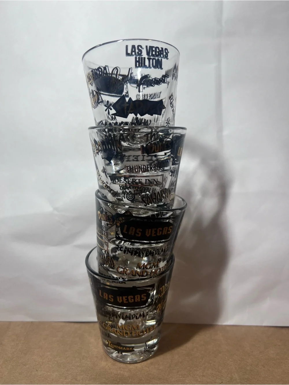 Vintage 70s Las Vegas Landmark Shot Glass - Set of 4